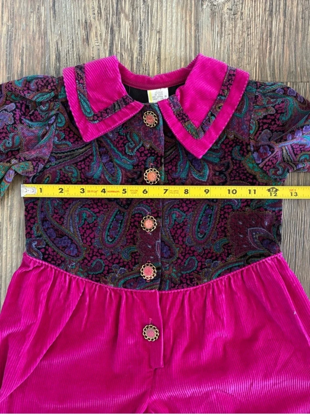 Vtg Kids Corduroy Jumpsuit Jumper Romper Girls 3T Pink Colorful Paisley Cottage